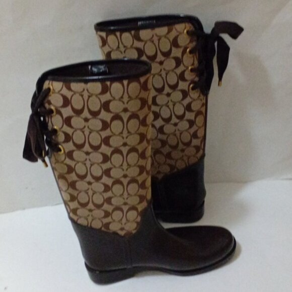 Coach Tristee Monogram Brown Rain Boots Size 11B - Picture 6 of 16